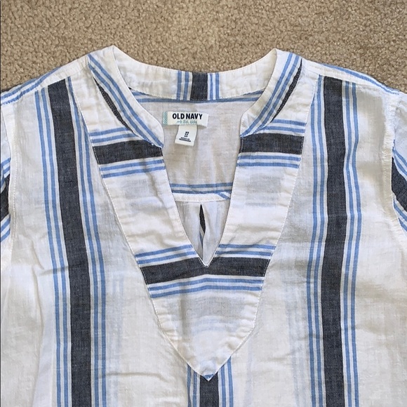 White and Blue Linen Shirt - Picture 4 of 7